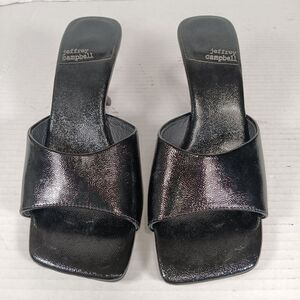 Anthropologie Jeffery Campbell Square Toe Black Leather Mules Sz 6.5
